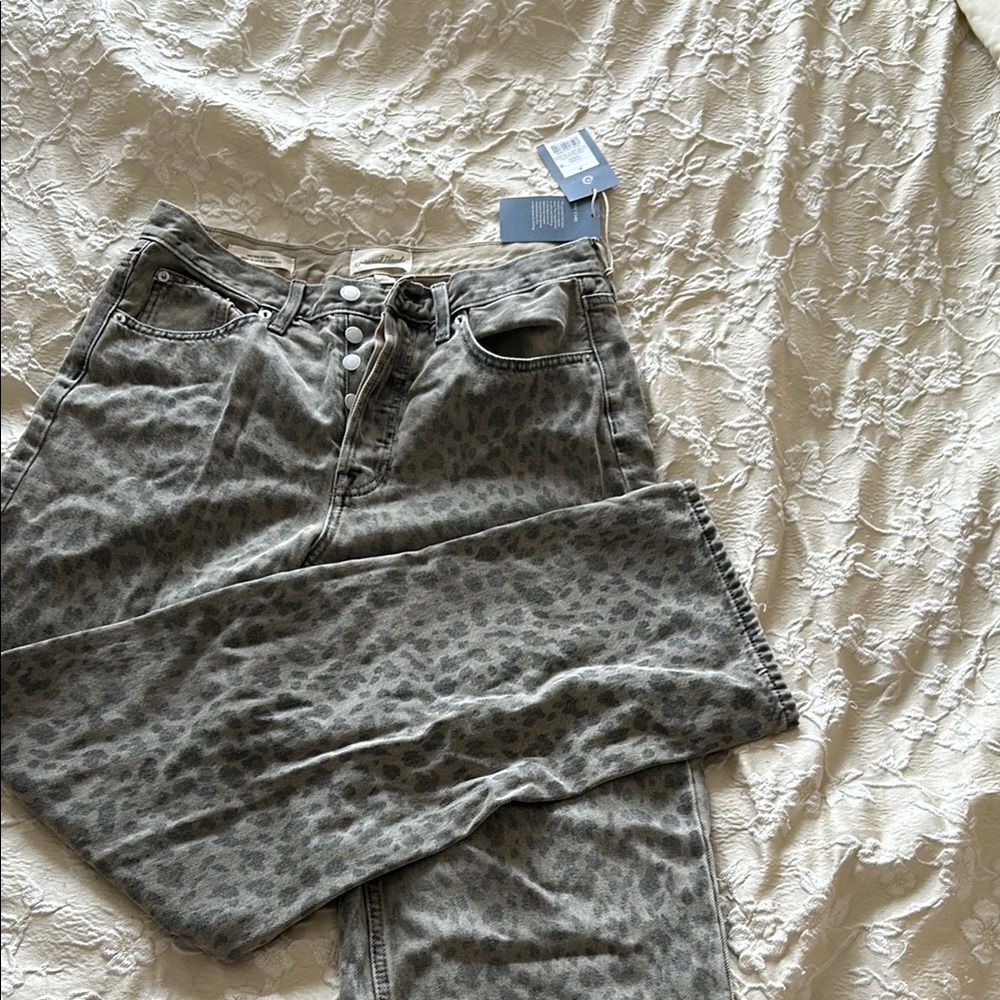 Universal Thread Gray Straight Leg Jeans with Leopard Print